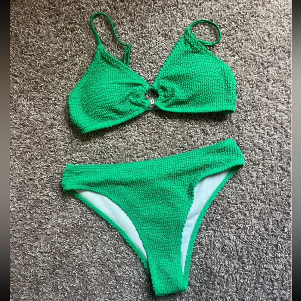 Green Textured Bikini Set